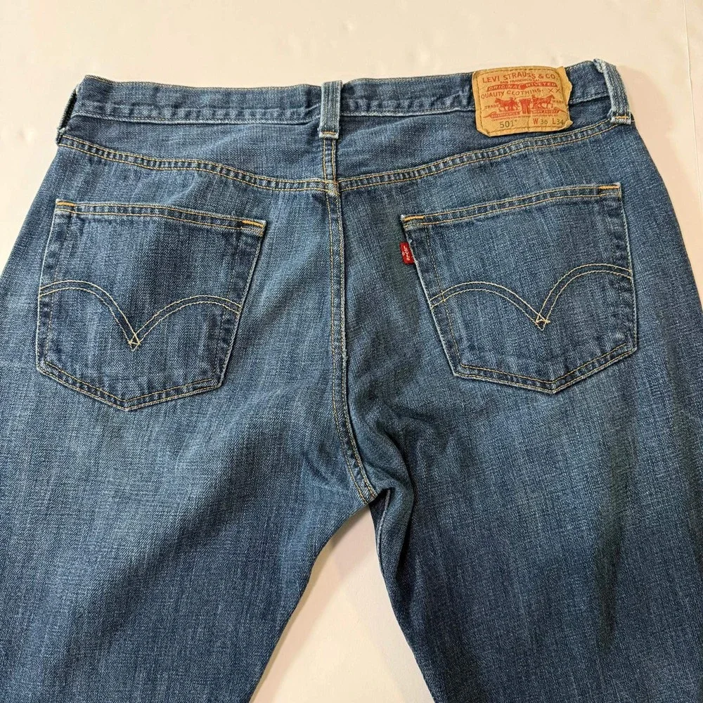 Levis 501 Original Mens Straight Leg Button Fly Jeans Medium Wash Blue 36x34